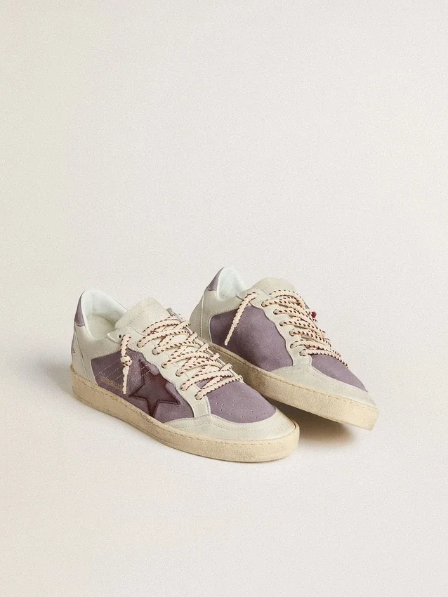 Ball Star da donna in pelle scamosciata lilla con stella in pelle bordeaux e linguetta sul tallone in pelle scamosciata lilla