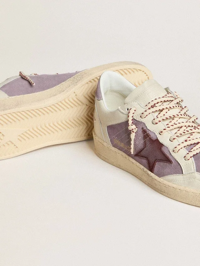Ball Star da donna in pelle scamosciata lilla con stella in pelle bordeaux e linguetta sul tallone in pelle scamosciata lilla