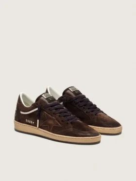 Ball Star da donna in pelle scamosciata marrone con stella e linguetta sul tallone in pelle marrone