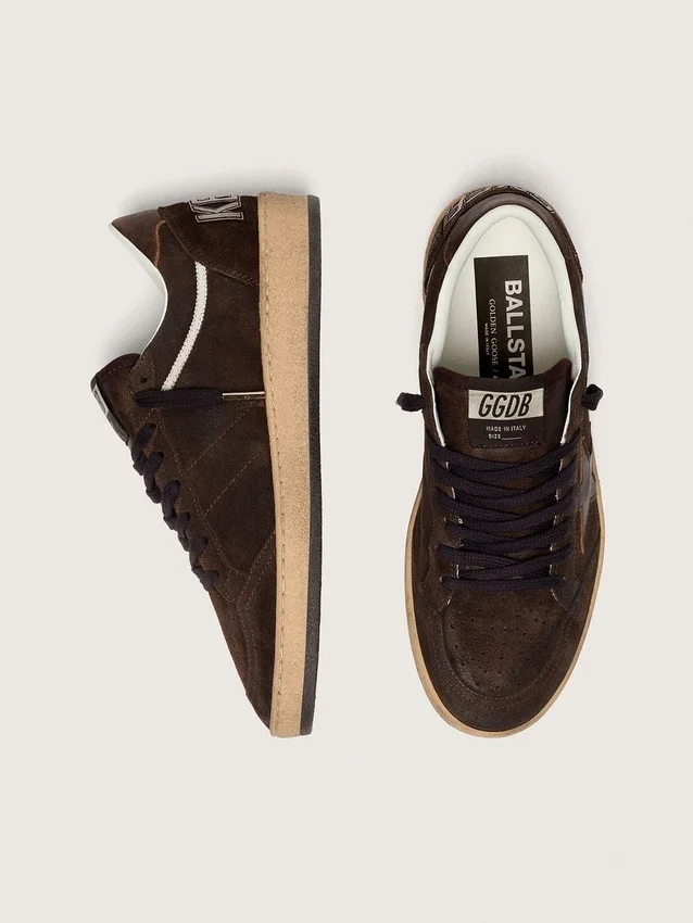 Ball Star da donna in pelle scamosciata marrone con stella e linguetta sul tallone in pelle marrone