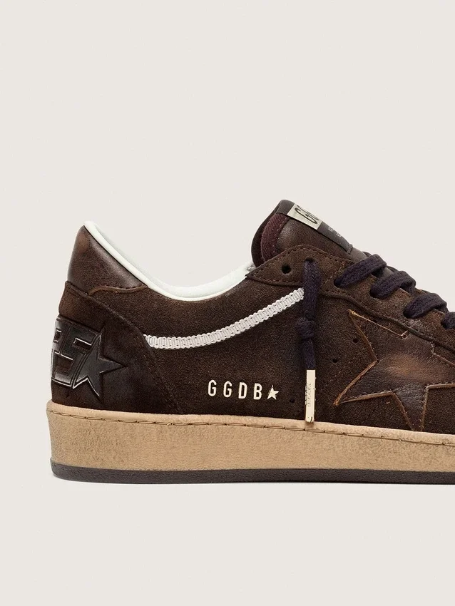 Ball Star da donna in pelle scamosciata marrone con stella e linguetta sul tallone in pelle marrone