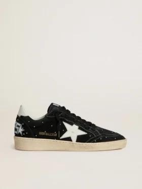 Ball Star da donna in pelle scamosciata nera con borchie e stella in pelle bianca