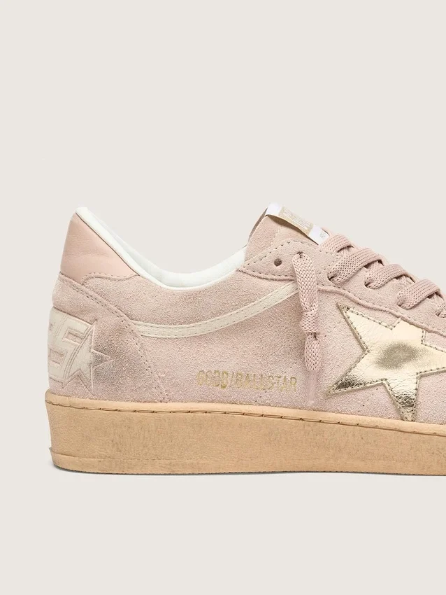 Ball Star da donna in pelle scamosciata rosa cipria con stella dorata metallizzata