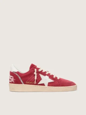Ball Star da donna in pelle scamosciata rossa con stella in pelle bianca e linguetta sul tallone