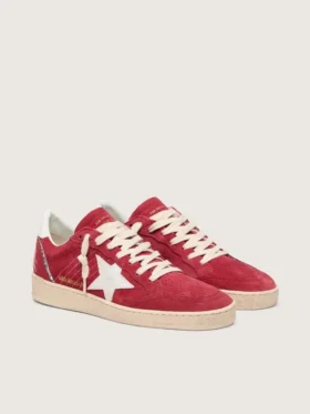 Ball Star da donna in pelle scamosciata rossa con stella in pelle bianca e linguetta sul tallone