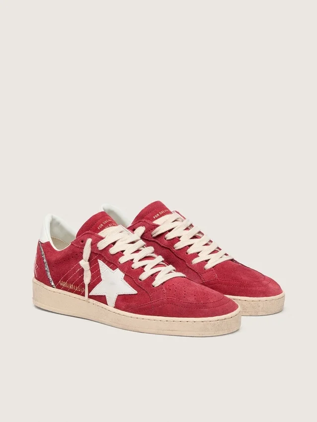 Ball Star da donna in pelle scamosciata rossa con stella in pelle bianca e linguetta sul tallone