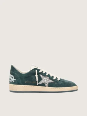 Ball Star da donna in pelle scamosciata verde con stella glitterata argento