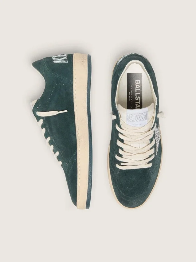 Ball Star da donna in pelle scamosciata verde con stella glitterata argento