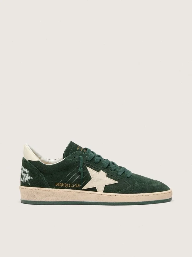 Ball Star da donna in pelle scamosciata verde con stella in pelle bianca e linguetta sul tallone