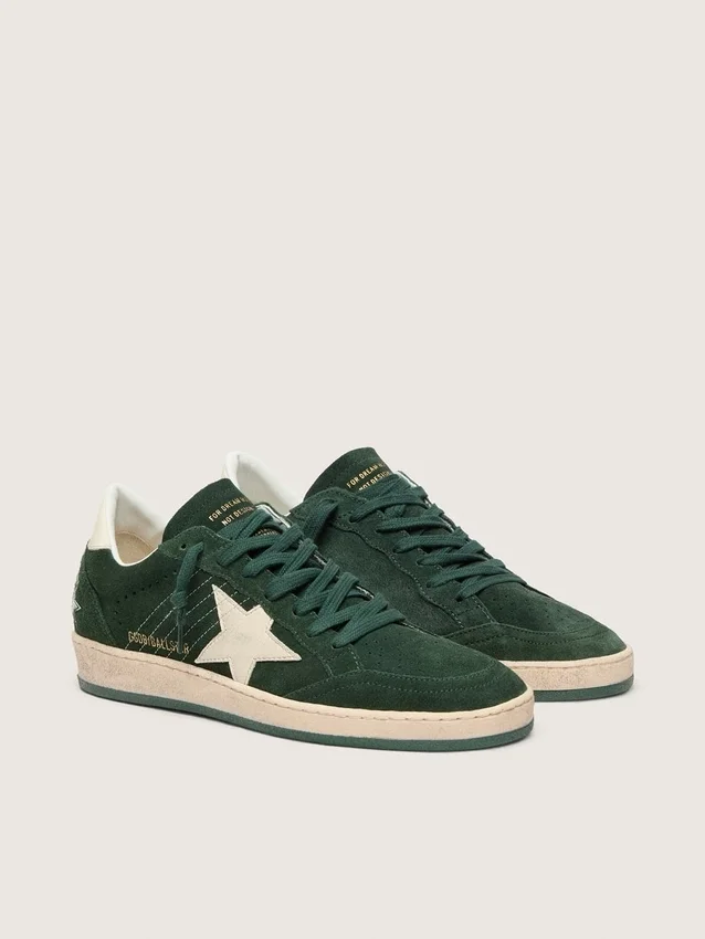 Ball Star da donna in pelle scamosciata verde con stella in pelle bianca e linguetta sul tallone