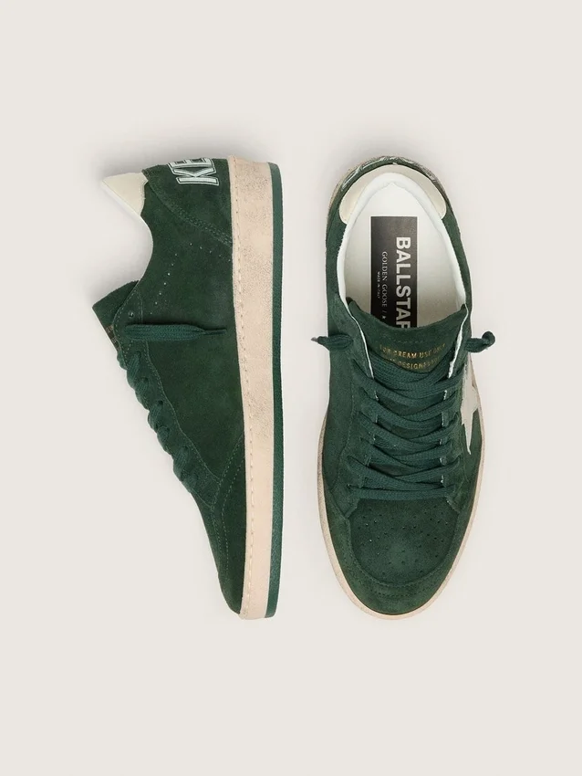 Ball Star da donna in pelle scamosciata verde con stella in pelle bianca e linguetta sul tallone