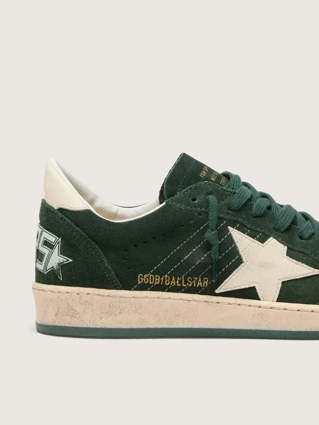 Ball Star da donna in pelle scamosciata verde con stella in pelle bianca e linguetta sul tallone