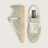 Ball Star da donna in pelle scamosciata verde salvia con stella in pelle bianca e ricamo floreale Swarovski tono su tono