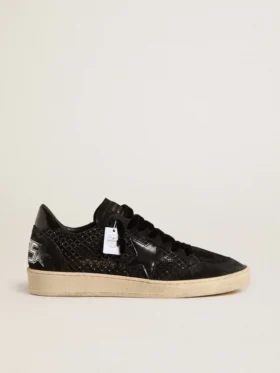 Ball Star da donna in rete con cristalli Swarovski, stella in pelle laminata nera e linguetta sul tallone