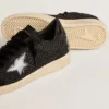 Ball Star da donna in rete con cristalli Swarovski, stella in pelle laminata nera e linguetta sul tallone