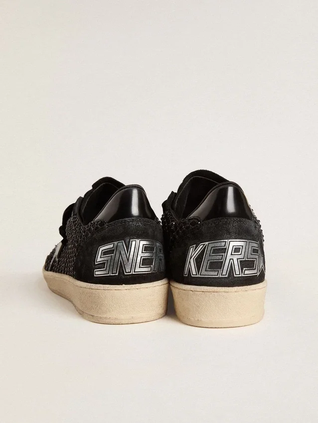 Ball Star da donna in rete con cristalli Swarovski, stella in pelle laminata nera e linguetta sul tallone