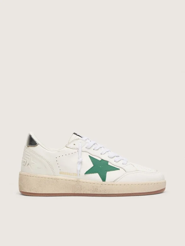 Ball Star da donna con stella in pelle verde e linguetta sul tallone in pelle metallizzata