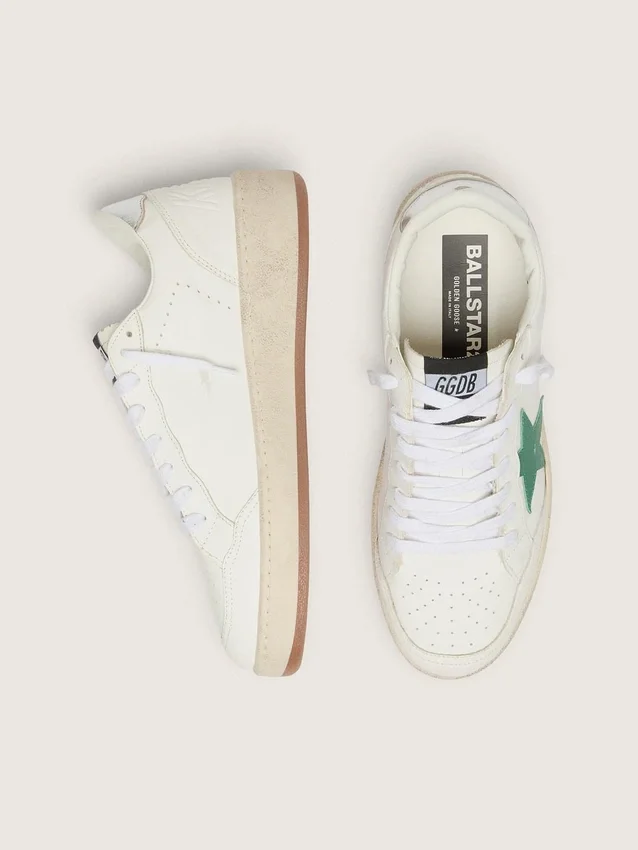 Ball Star da donna con stella in pelle verde e linguetta sul tallone in pelle metallizzata