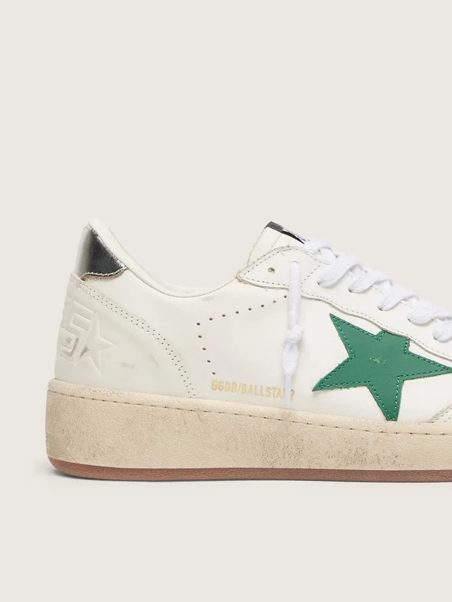 Ball Star da donna con stella in pelle verde e linguetta sul tallone in pelle metallizzata