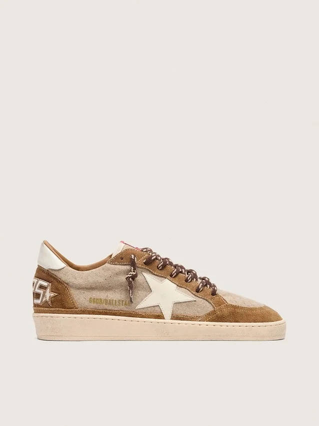 Ball Star da uomo in lana con stella in pelle color crema e inserti in pelle cerata marrone