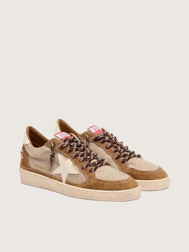 Ball Star da uomo in lana con stella in pelle color crema e inserti in pelle cerata marrone