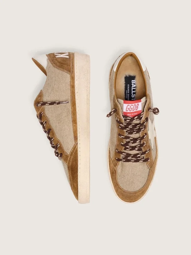 Ball Star da uomo in lana con stella in pelle color crema e inserti in pelle cerata marrone