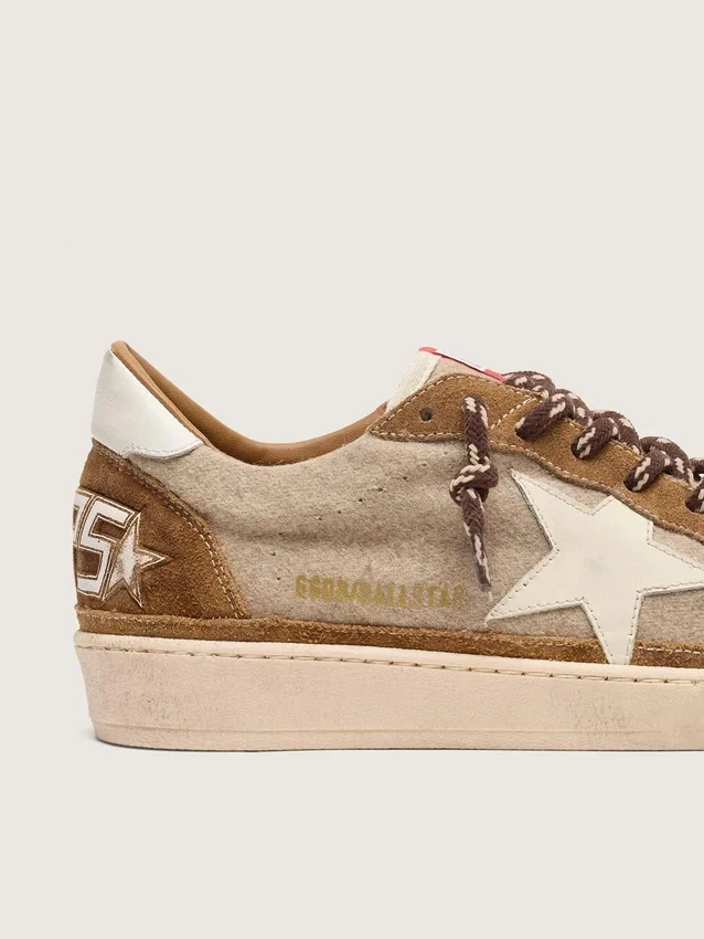 Ball Star da uomo in lana con stella in pelle color crema e inserti in pelle cerata marrone