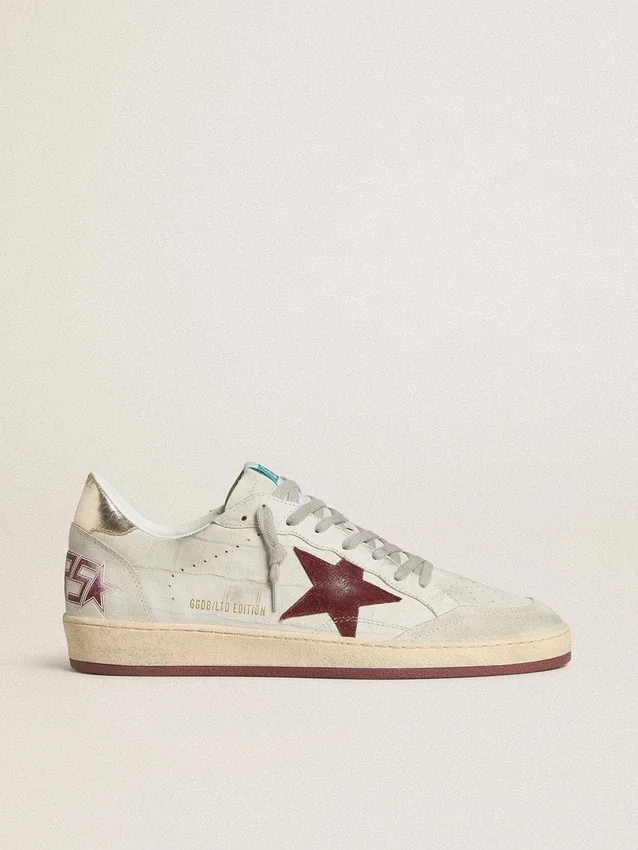 Ball Star da uomo in nabuk con stampa coccodrillo e stella in pelle scamosciata bordeaux