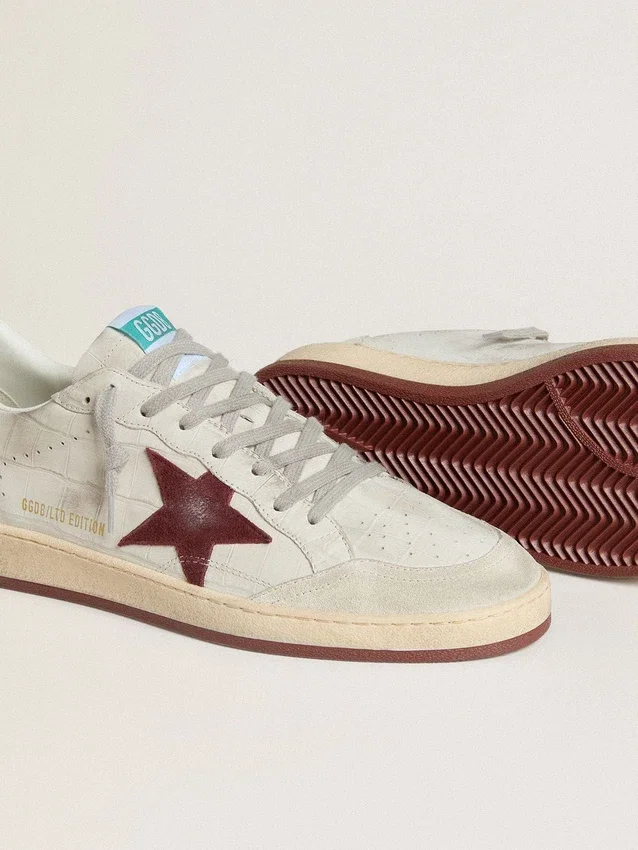 Ball Star da uomo in nabuk con stampa coccodrillo e stella in pelle scamosciata bordeaux