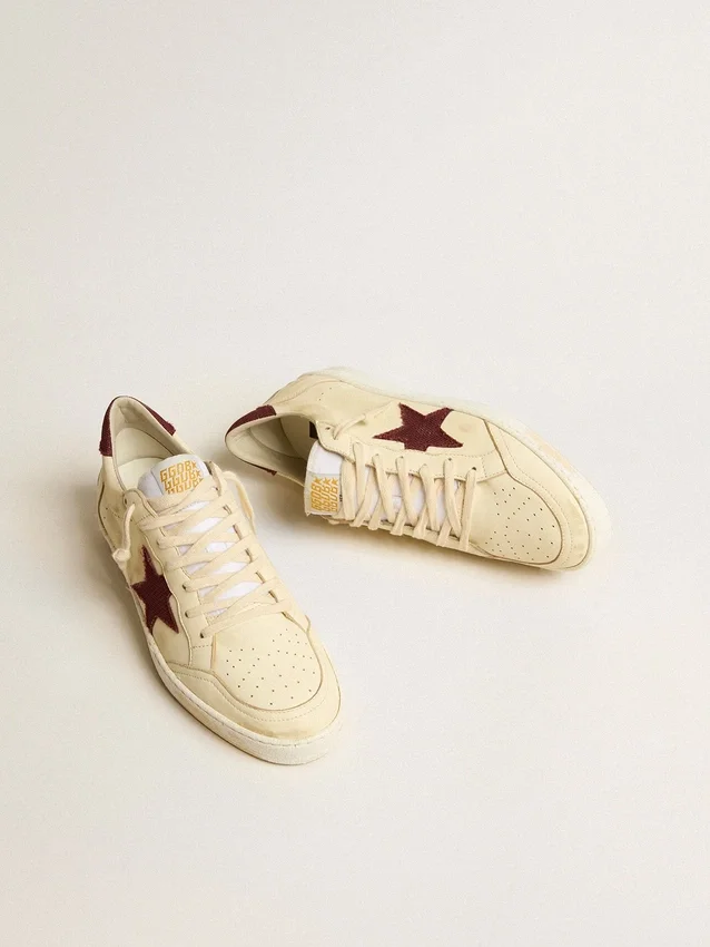 Ball Star da uomo in nappa beige con stella in mesh bordeaux e linguetta sul tallone