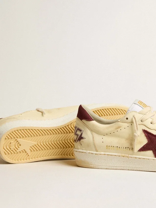 Ball Star da uomo in nappa beige con stella in mesh bordeaux e linguetta sul tallone