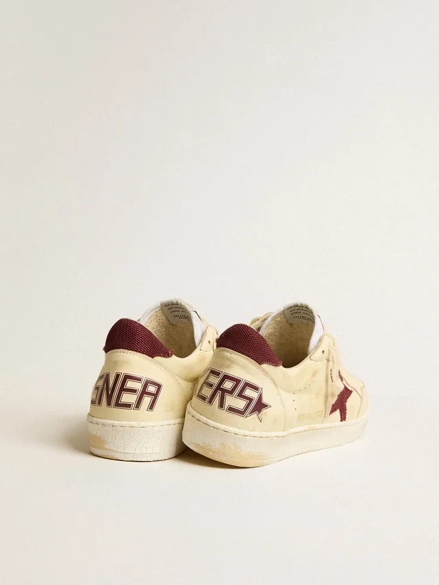 Ball Star da uomo in nappa beige con stella in mesh bordeaux e linguetta sul tallone