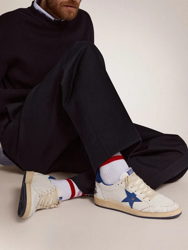 Ball Star da uomo in nappa bianca con stella e linguetta sul tallone blu