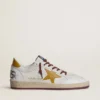 Ball Star da uomo in nappa bianca con stella e linguetta sul tallone in pelle gialla con stampa animalier