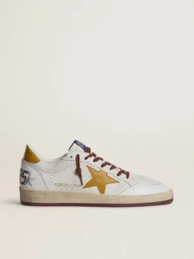 Ball Star da uomo in nappa bianca con stella e linguetta sul tallone in pelle gialla con stampa animalier