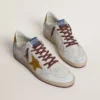 Ball Star da uomo in nappa bianca con stella e linguetta sul tallone in pelle gialla con stampa animalier