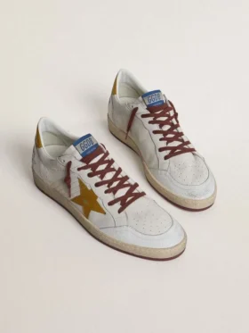 Ball Star da uomo in nappa bianca con stella e linguetta sul tallone in pelle gialla con stampa animalier