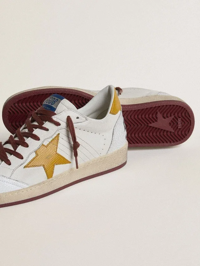 Ball Star da uomo in nappa bianca con stella e linguetta sul tallone in pelle gialla con stampa animalier