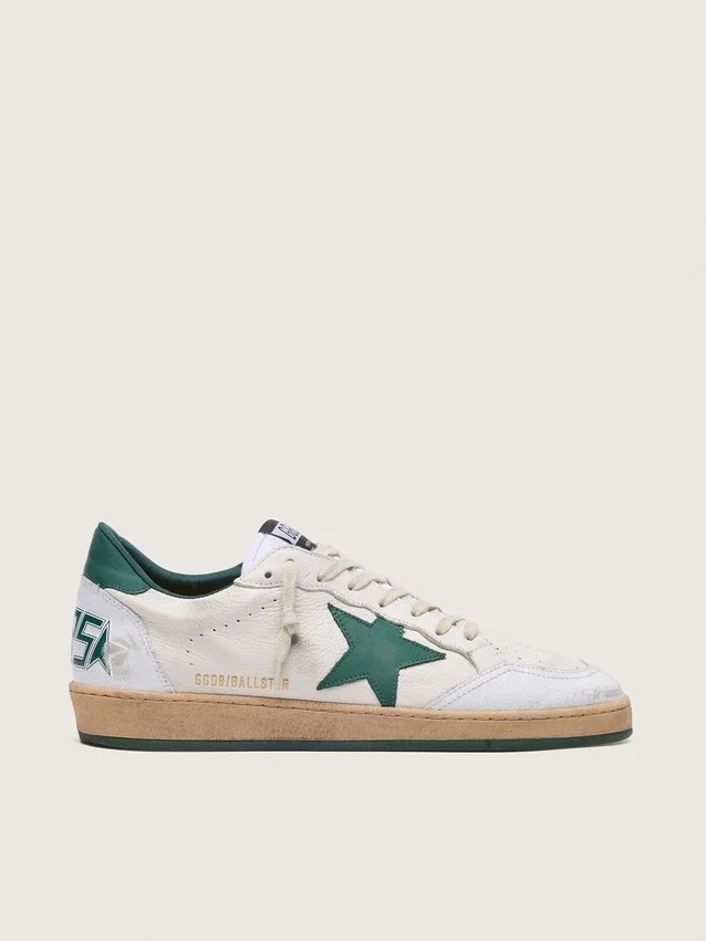 Ball Star da uomo in nappa bianca con stella e linguetta sul tallone in pelle verde