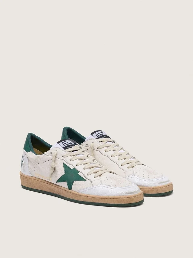 Ball Star da uomo in nappa bianca con stella e linguetta sul tallone in pelle verde