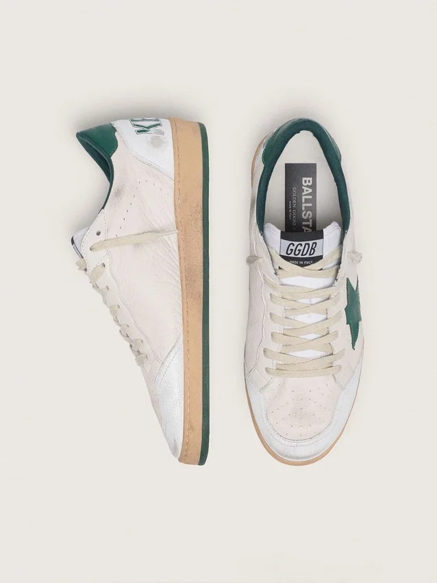 Ball Star da uomo in nappa bianca con stella e linguetta sul tallone in pelle verde