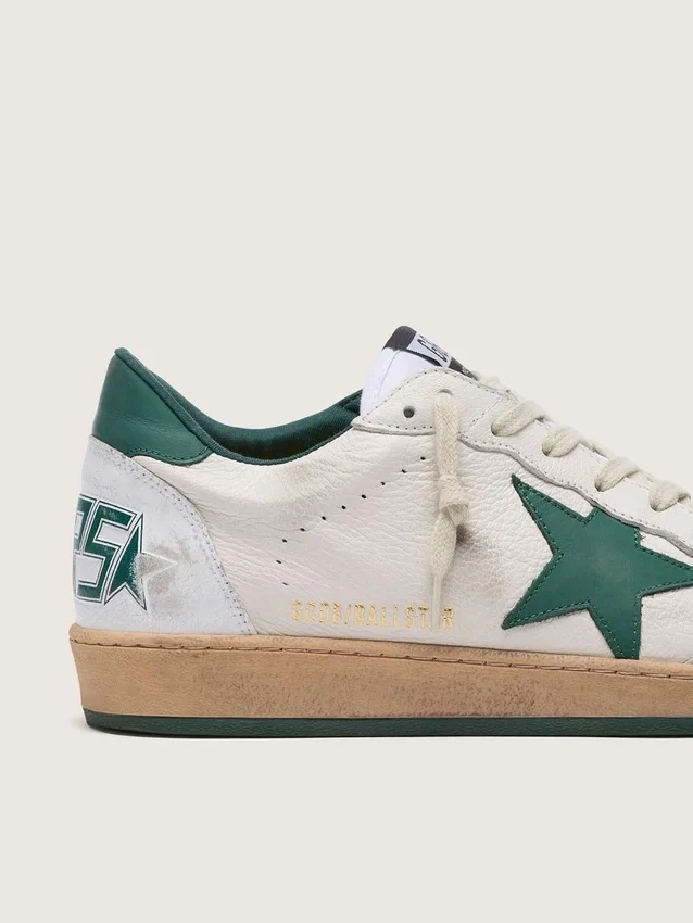 Ball Star da uomo in nappa bianca con stella e linguetta sul tallone in pelle verde