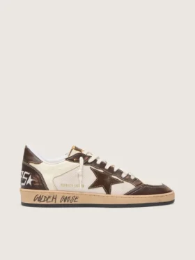 Ball Star da uomo in nappa e mesh con stella in pelle scamosciata e inserti in pelle marrone