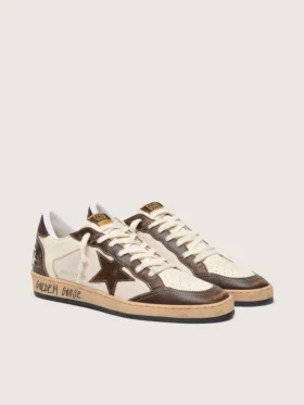 Ball Star da uomo in nappa e mesh con stella in pelle scamosciata e inserti in pelle marrone