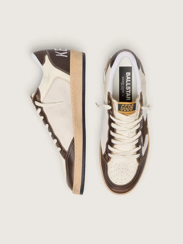 Ball Star da uomo in nappa e mesh con stella in pelle scamosciata e inserti in pelle marrone