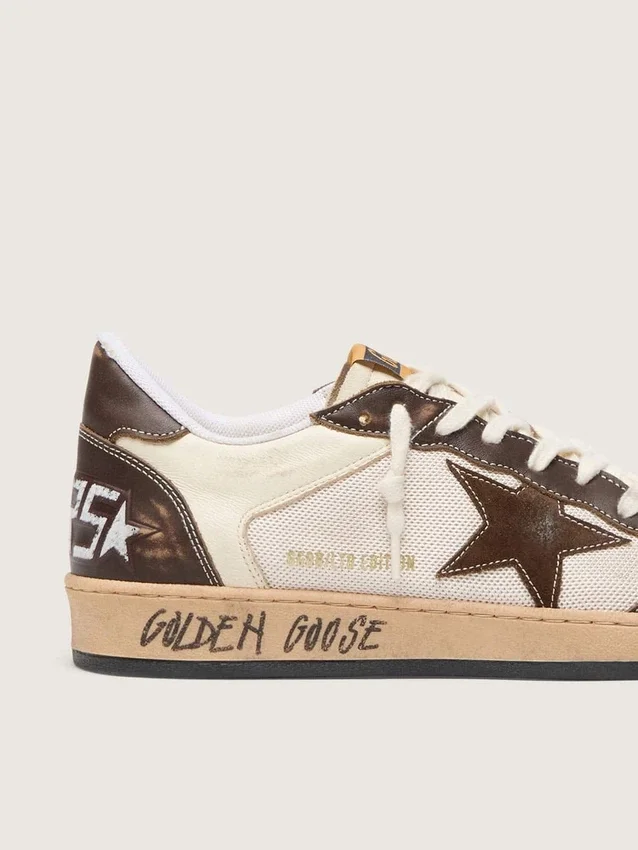 Ball Star da uomo in nappa e mesh con stella in pelle scamosciata e inserti in pelle marrone
