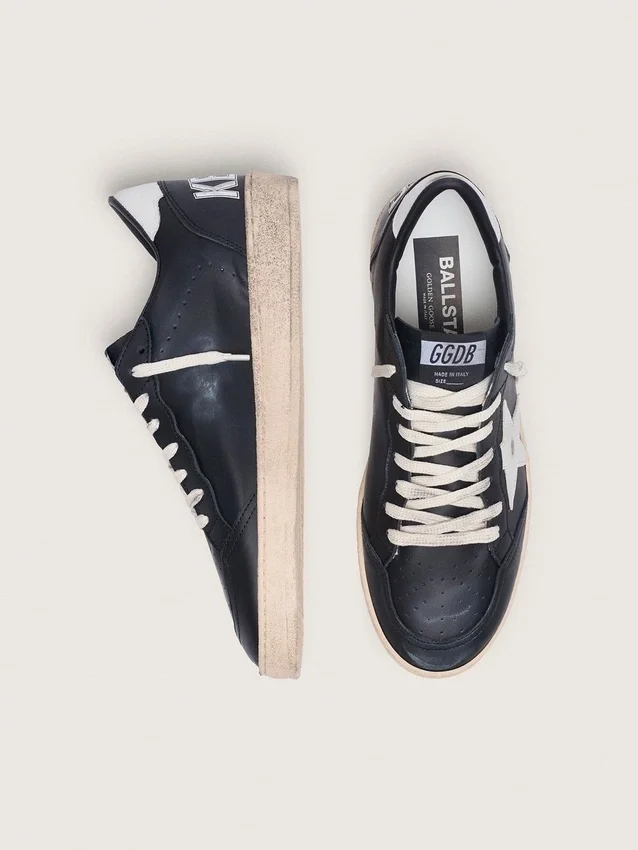 Ball Star da uomo in nappa nera con stella e linguetta sul tallone in pelle bianca