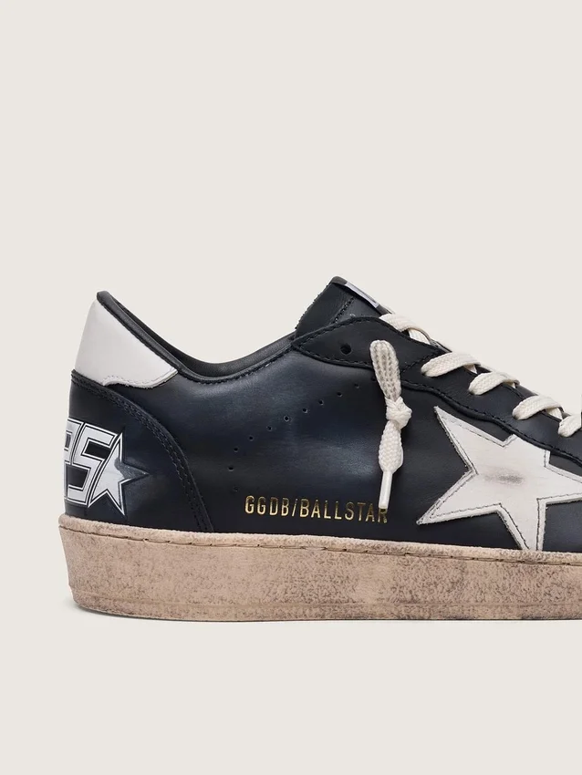 Ball Star da uomo in nappa nera con stella e linguetta sul tallone in pelle bianca