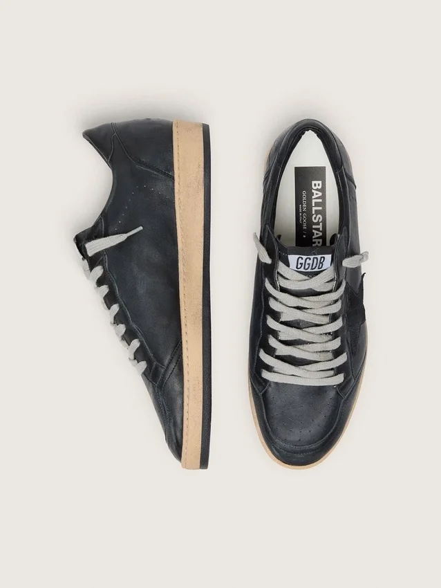 Ball Star da uomo in nappa nera con stella in pelle scamosciata e linguetta sul tallone in nappa