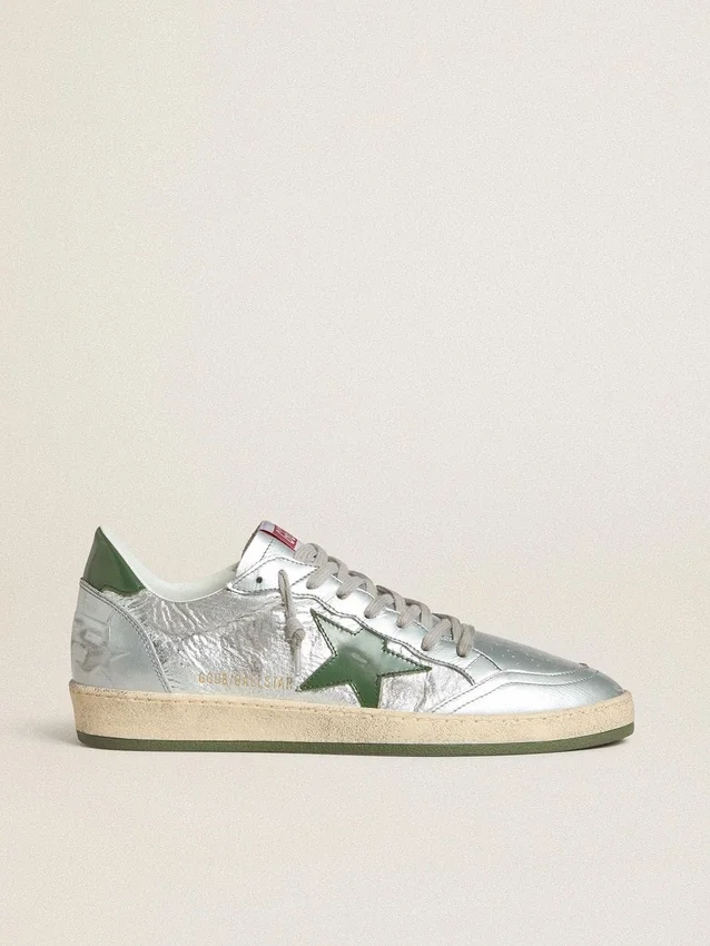 Ball Star da uomo in nylon argento con stella in pelle verde e linguetta sul tallone